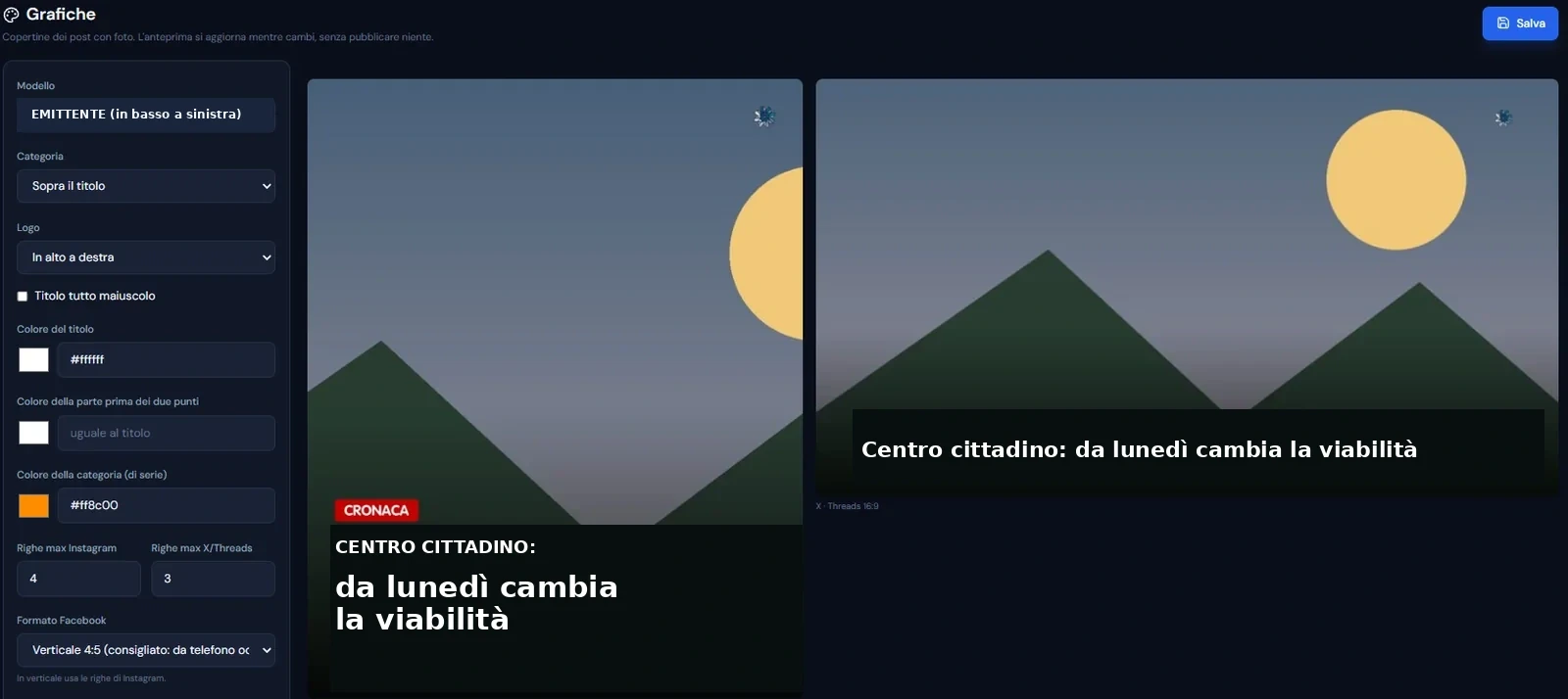 Configurazione grafica post e storie